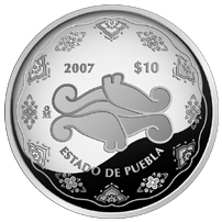 Reverso de la moneda de plata conmemorativa de la Uni�n de los Estados en una Federaci�n, segunda fase, emblem�tica, Puebla