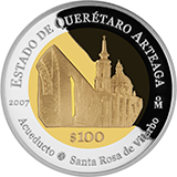 Reverso de la moneda bimet�lica conmemorativa de la Uni�n de los Estados en una Federaci�n, segunda fase, emblem�tica, Quer�taro