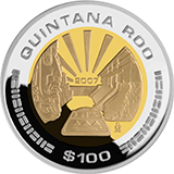 Reverso de la moneda bimetlica conmemorativa de la Unin de los Estados en una Federacin, segunda fase, emblemtica, Quintana Roo