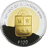Reverso de la moneda bimet�lica conmemorativa de la Uni�n de los Estados en una Federaci�n, primera fase, her�ldica, Quintana Roo