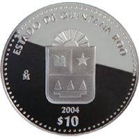 Reverso de la moneda de plata conmemorativa de la Uni�n de los Estados en una Federaci�n, primera fase, her�ldica, Quintana Roo
