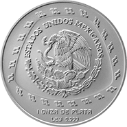 Anverso de la moneda Quetzalcatl en acabado satn, coleccin precolombina en plata, coleccin tolteca