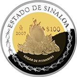 Reverso de la moneda bimetlica conmemorativa de la Unin de los Estados en una Federacin, segunda fase, emblemtica, Sinaloa