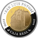 Reverso de la moneda bimet�lica conmemorativa de la Uni�n de los Estados en una Federaci�n, segunda fase, emblem�tica, San Luis Potos�