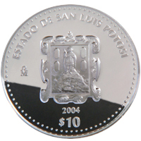 Reverso de la moneda de plata conmemorativa de la Unin de los Estados en una Federacin, primera fase, herldica, San Luis Potos