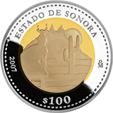 Reverso de la moneda bimet�lica conmemorativa de la Uni�n de los Estados en una Federaci�n, segunda fase, emblem�tica, Sonora