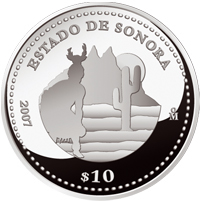Reverso de la moneda de plata conmemorativa de la Unin de los Estados en una Federacin, segunda fase, emblemtica, Sonora