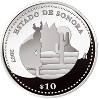Reverso de la moneda de plata conmemorativa de la Uni�n de los Estados en una Federaci�n, segunda fase, emblem�tica, Sonora