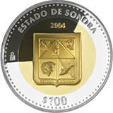 Reverso de la moneda bimetlica conmemorativa de la Unin de los Estados en una Federacin, primera fase, herldica, Sonora