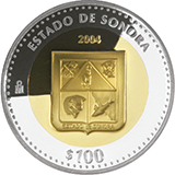Reverso de la moneda bimet�lica conmemorativa de la Uni�n de los Estados en una Federaci�n, primera fase, her�ldica, Sonora