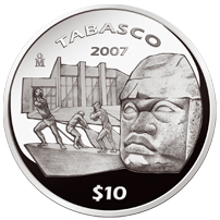 Reverso de la moneda de plata conmemorativa de la Unin de los Estados en una Federacin, segunda fase, emblemtica, Tabasco