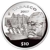 Reverso de la moneda de plata conmemorativa de la Uni�n de los Estados en una Federaci�n, segunda fase, emblem�tica, Tabasco