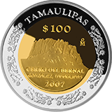 Reverso de la moneda bimetlica conmemorativa de la Unin de los Estados en una Federacin, segunda fase, emblemtica, Tamaulipas