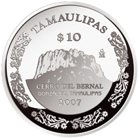 Reverso de la moneda de plata conmemorativa de la Unin de los Estados en una Federacin, segunda fase, emblemtica, Tamaulipas