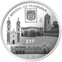 Reverso de la moneda de plata conmemorativa de la Unin de los Estados en una Federacin, segunda fase, emblemtica, Tlaxcala