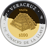 Reverso de la moneda bimetlica conmemorativa de la Unin de los Estados en una Federacin, segunda fase, emblemtica, Veracruz