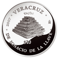 Reverso de la moneda de plata conmemorativa de la Unin de los Estados en una Federacin, segunda fase, emblemtica, Veracruz