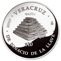 Reverso de la moneda de plata conmemorativa de la Uni�n de los Estados en una Federaci�n, segunda fase, emblem�tica, Veracruz