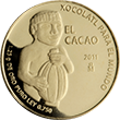 Reverso de moneda de oro en acabado satn de la coleccin fusin cultural: cacao