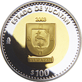 Reverso de la moneda bimet�lica conmemorativa de la Uni�n de los Estados en una Federaci�n, primera fase, her�ldica, Yucat�n