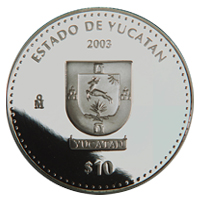 Reverso de la moneda de plata conmemorativa de la Unin de los Estados en una Federacin, primera fase, herldica, Yucatn