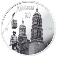 Reverso de la moneda de plata conmemorativa de la Unin de los Estados en una Federacin, segunda fase, emblemtica, Zacatecas