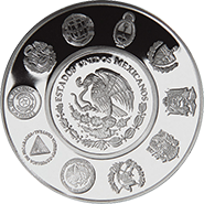 Reverso de la moneda galen de Acapulco de la serie Iberoamericana de plata en acabado espejo