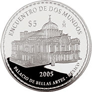 Reverso de la moneda palacio de Bellas Artes de la serie Iberoamericana de plata en acabado espejo