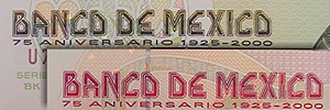 Leyenda 75 aniversario del Banco de Mxico en anverso de billetes de la familia D