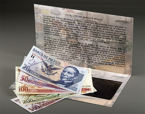 Coleccin de 5 billetes conmemorativos del 75 aniversario del Banco de Mxico en las denominaciones de 20, 50, 100, 200 y 500 peso