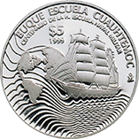 Reverso de la moneda de plata conmemorativa de la historia de la navegacin, buque escuela Cuauhtmoc