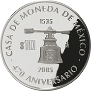 Reverso de la moneda de plata conmemorativa del 470 aniversario de la casa de moneda de Mxico