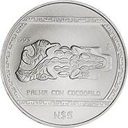 Reverso de la moneda en acabado satn palma con cocodrilo, coleccin Precolombina en plata, coleccin del centro de Veracruz