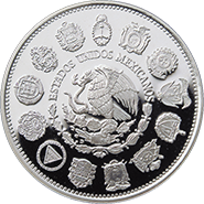 Anverso de la moneda columnaria de la serie Iberoamericana de plata en acabado espejo