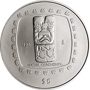 Reverso de la moneda hacha ceremonial en acabado sat�n, colecci�n precolombina en plata, colecci�n olmeca