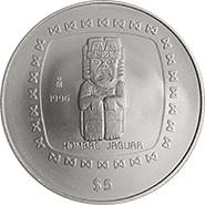 Reverso de la moneda hombre jaguar en acabado sat�n, colecci�n precolombina en plata, colecci�n olmeca