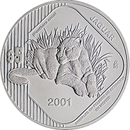Reverso de la moneda de plata jaguar de la coleccin monedas y especies