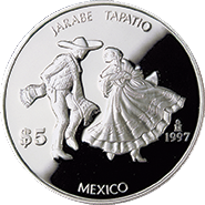 Reverso de la moneda jarabe tapato de la serie Iberoamericana de plata en acabado espejo