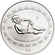 Reverso de la moneda jugador de pelota en acabado sat�n, colecci�n precolombina en plata, colecci�n teotihuacana