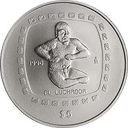Reverso de la moneda el luchador en acabado sat�n, colecci�n precolombina en plata, colecci�n olmeca
