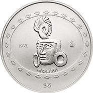 Reverso de la moneda mscara en acabado satn, coleccin precolombina en plata, coleccin teotihuacana