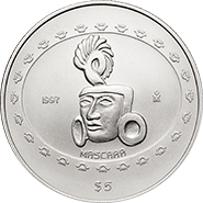 Reverso de la moneda m�scara en acabado sat�n, colecci�n precolombina en plata, colecci�n teotihuacana