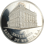 Anverso de la medalla de plata del cincuenta aniversario del Banco de M�xico