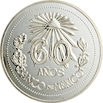 Anverso de la medalla de plata del sesenta aniversario del Banco de M�xico