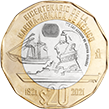 Reverso de la moneda de 20 pesos, conmemorativa del bicentenario de la Marina-Armada de Mxico