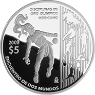 Reverso de la moneda disciplinas de oro olmpico mexicano de la serie Iberoamericana de plata en acabado espejo
