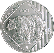 Reverso de la moneda de plata oso negro de la coleccin monedas y especies