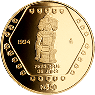 Reverso de la moneda personaje de jaina, colecci�n maya, Colecci�n Precolombina Oro en acabado espejo