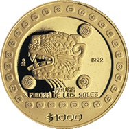 Reverso de la moneda jaguar piedra de los soles, colecci�n azteca, Colecci�n Precolombina Oro en acabado espejo