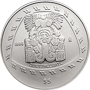 Reverso de la moneda Quetzalcatl en acabado satn, coleccin precolombina en plata, coleccin tolteca